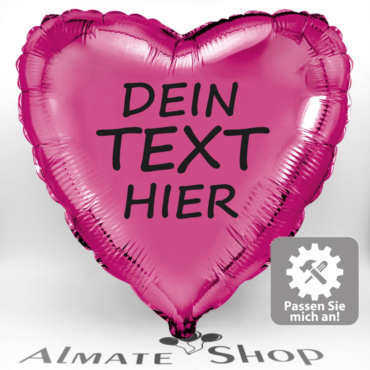 Herzballon in Fuchsia Glänzend mit Wunschtext
