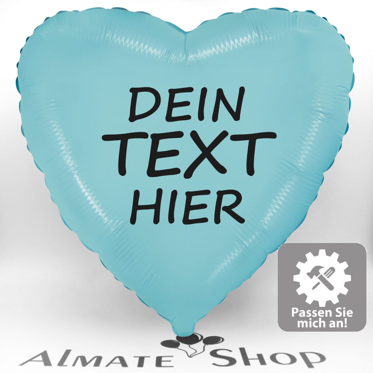 Herzballon in Pastell Baby Blau mit Wunschtext