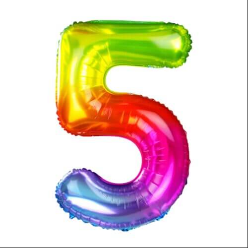Zahlenballon 5 regenbogen XL 100 cm gefüllt mit Helium