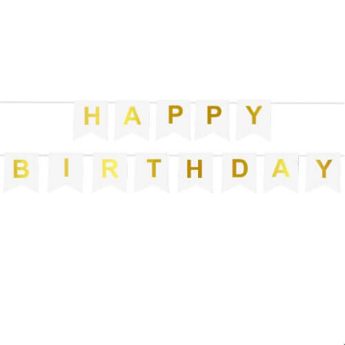 Happy Birthday Weiß Wimpelkette Banner
