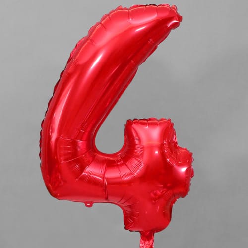 Zahlenballon 4 rot XL 100 cm gefüllt mit Helium