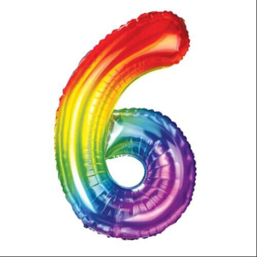 Zahlenballon 6 regenbogen XL 100 cm gefüllt mit Helium