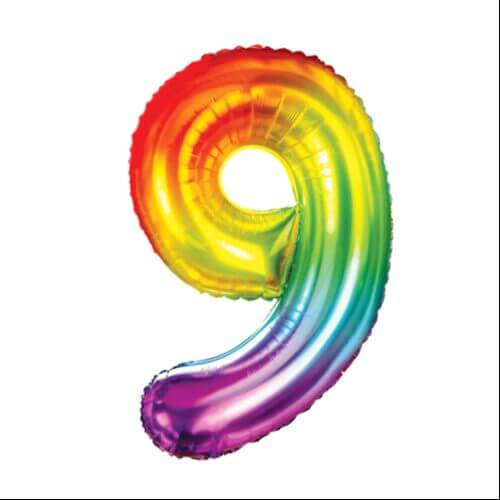Zahlenballon 9 regenbogen XL 100 cm gefüllt mit Helium