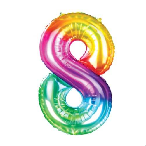 Zahlenballon 8 regenbogen XL 100 cm gefüllt mit Helium