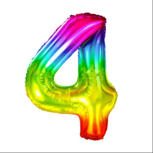 Zahlenballon 4 regenbogen XL 100 cm gefüllt mit Helium