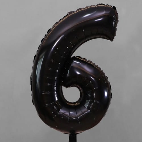 Zahlenballon 6 Schwarz XL 100 cm gefüllt mit Helium