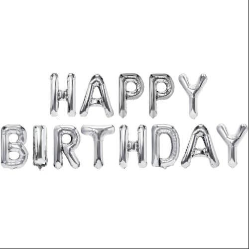 HAPPY BIRTHDAY Silber Folienballon Buchstaben 40cm Höhe