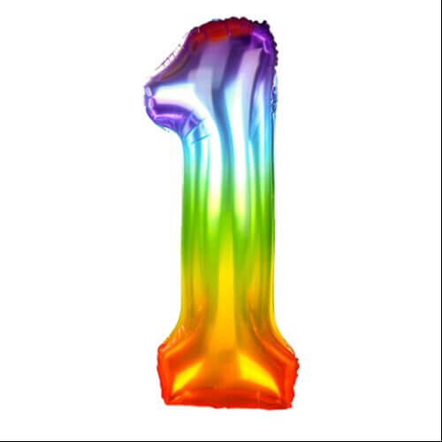 Zahlenballon 1 regenbogen XL 100 cm gefüllt mit Helium