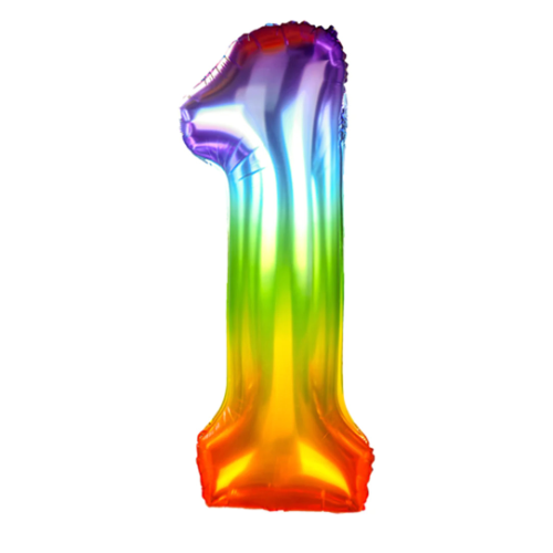 Zahlenballon 1 regenbogen XL 100 cm gefüllt mit Helium