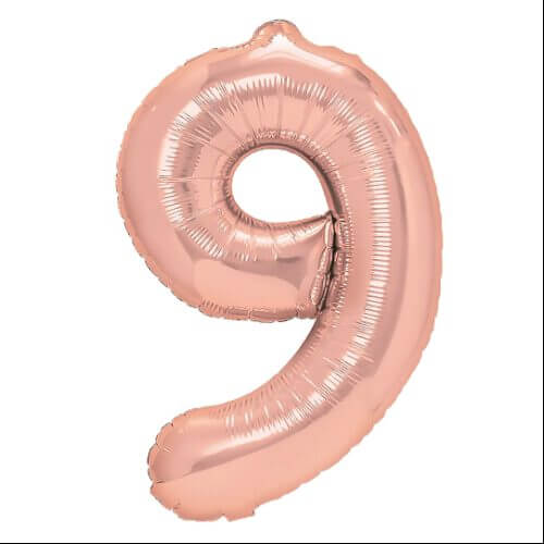 Zahlenballon 9 rosegold glänzend XL 100 cm gefüllt mit Helium