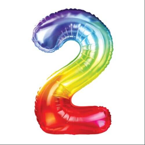Zahlenballon 2 regenbogen XL 100 cm gefüllt mit Helium