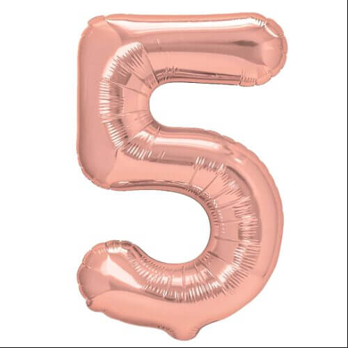 Zahlenballon 5 rosegold glänzend XL 100 cm gefüllt mit Helium