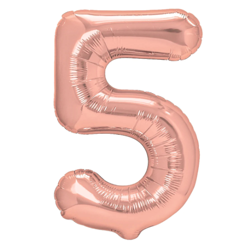 Zahlenballon 5 rosegold glänzend XL 100 cm gefüllt mit Helium