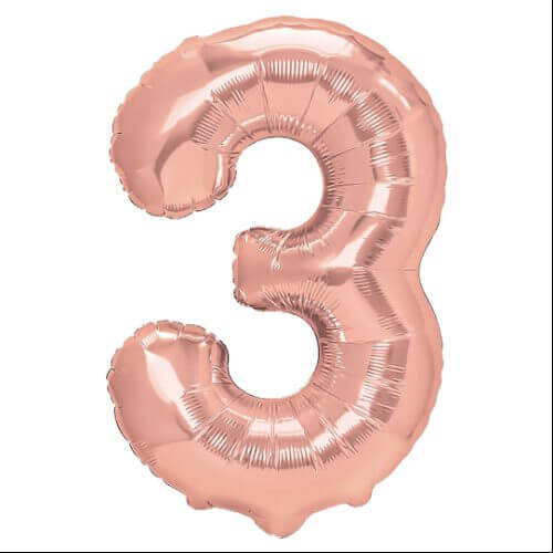 Zahlenballon 3 rosegold glänzend XL 100 cm gefüllt mit Helium
