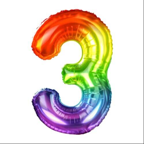 Zahlenballon 3 regenbogen XL 100 cm gefüllt mit Helium