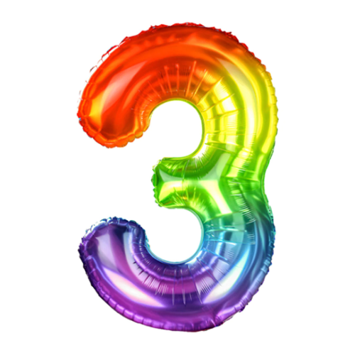 Zahlenballon 3 regenbogen XL 100 cm gefüllt mit Helium