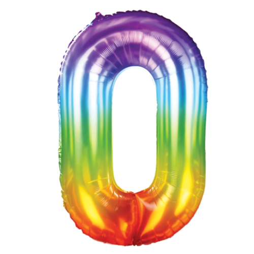 Zahlenballon 0 regenbogen XL 100 cm gefüllt mit Helium