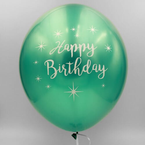 Happy B-Day Latexballon grün Chrome 30 cm mit Helium gefüllt