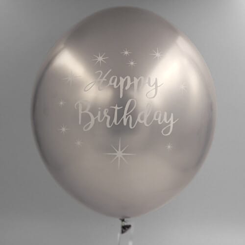 Happy B-Day Latexballon silber Chrome 30 cm mit Helium gefüllt