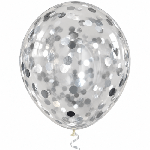 Silber Konfetti – Latexballon 30 cm, mit Helium gefüllt