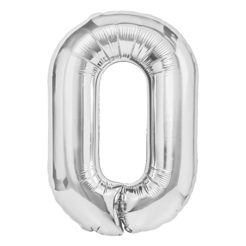 Zahlenballon 0 Silber, 100 cm – mit Helium gefüllt