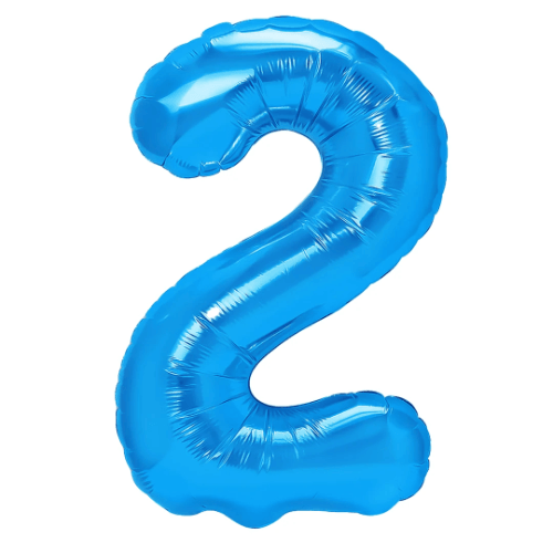 Zahlenballon 2 Blau, 100 cm – mit Helium gefüllt