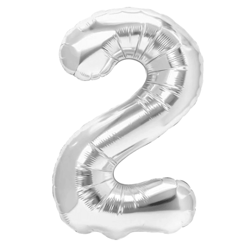 Zahlenballon 2 Silber, 100 cm – mit Helium gefüllt