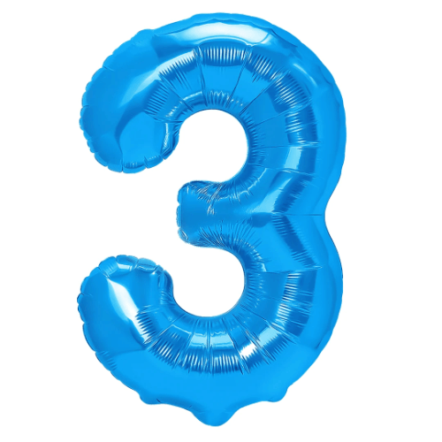 Zahlenballon 3 Blau, 100 cm – mit Helium gefüllt