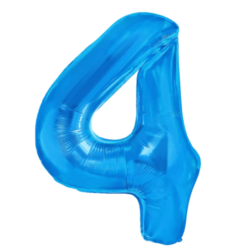 Zahlenballon 4 Blau, 100 cm – mit Helium gefüllt