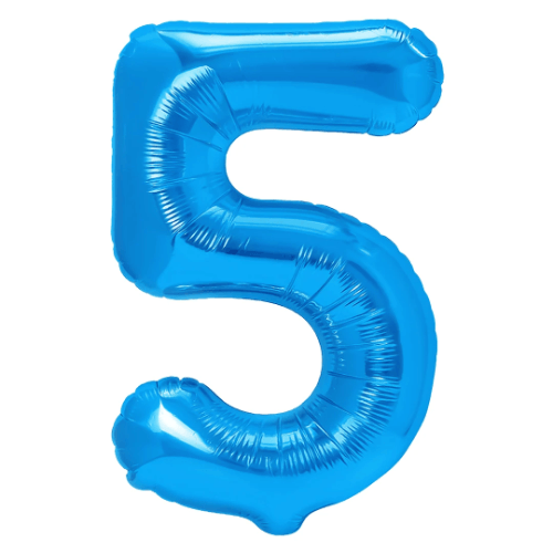 Zahlenballon 5 Blau, 100 cm – mit Helium gefüllt
