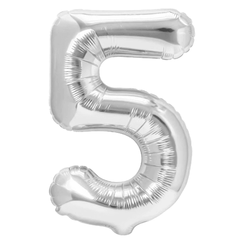 Zahlenballon 5 Silber, 100 cm – mit Helium gefüllt
