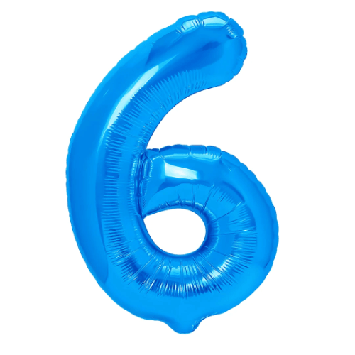 Zahlenballon 6 Blau, 100 cm – mit Helium gefüllt