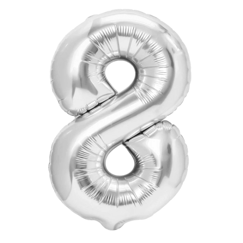 Zahlenballon 8 Silber, 100 cm – mit Helium gefüllt