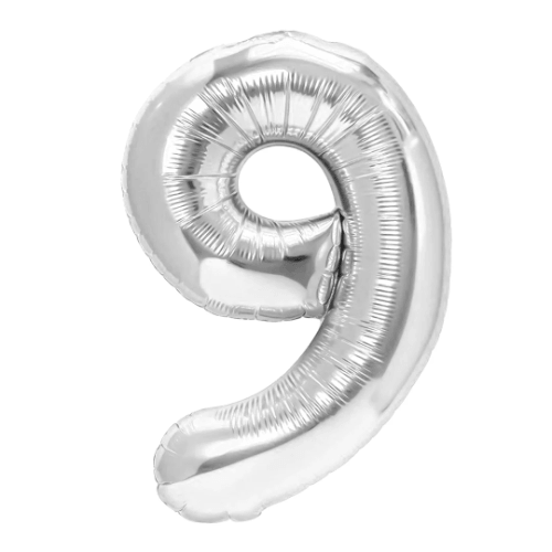 Zahlenballon 9 Silber, 100 cm – mit Helium gefüllt